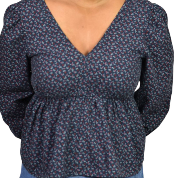 Madewell Tie Back Peplum Top Blue Daisies Floral Ditsy Micro Print Blouse Small - Picture 4 of 16